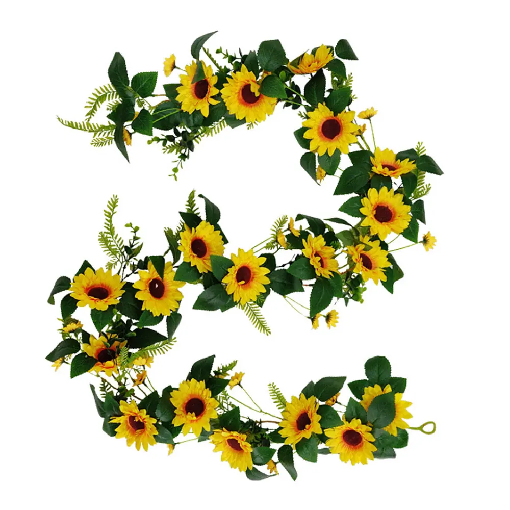 

Simulation Flower Artificial Vine Sunflower Rattan Plant 1.95M Plastic Home Decoration
