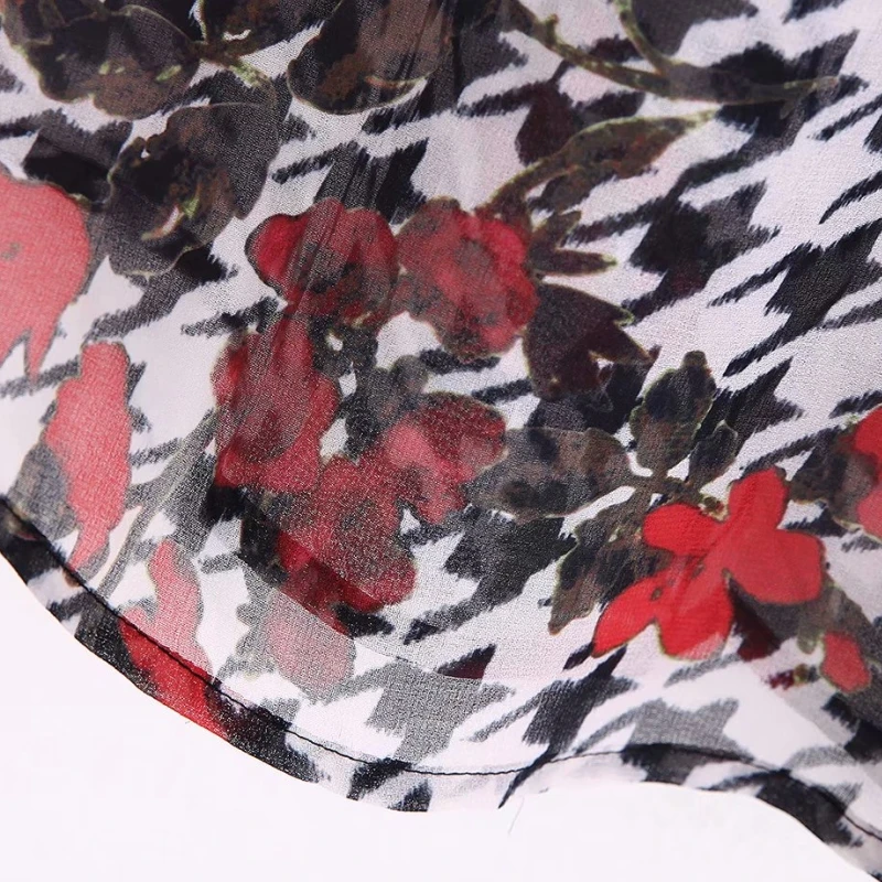 Платье с цветочным принтом для женщин со стоячим воротником бантом лентой