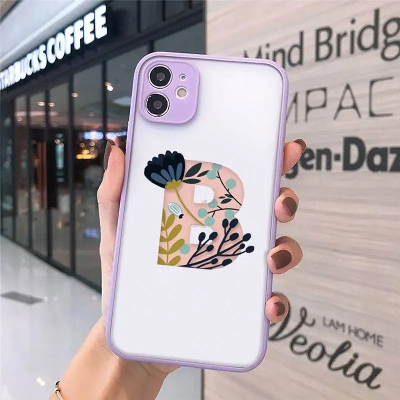

Custom 26 letter flower Phone Cases Matte For iPhone 12 Mini 11 Pro XR XS Max 7 8 Plus X Hard PC Back Cover