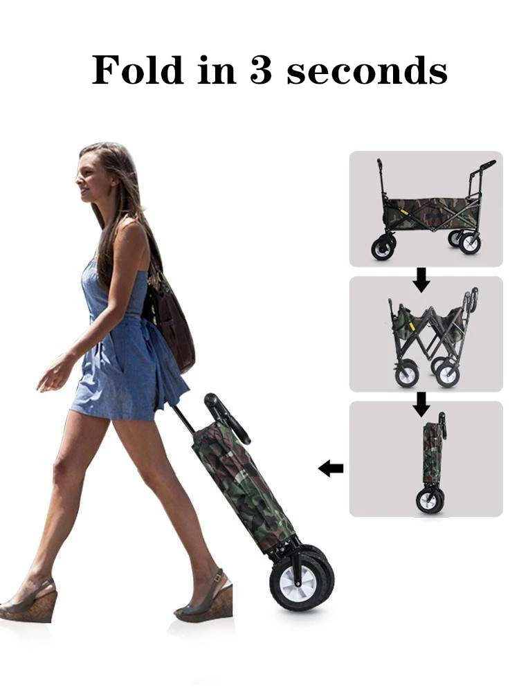 

LISM Rolling Folding & Rolling Collapsible Garden Cart Outdoor Camping Wagon Utility with 360 Degree Swivel Wheels 220lbs Cap