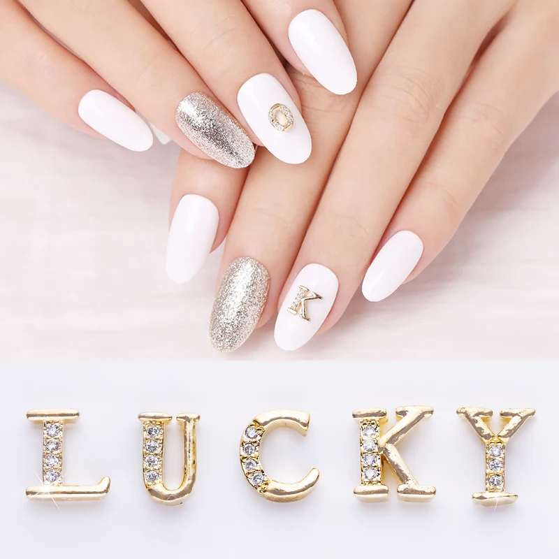1Pc 3D Capital Letters Nail Decoration Golden Metal Flat Back English Letter Charms Art Decor Tool DIY Design | Красота и здоровье
