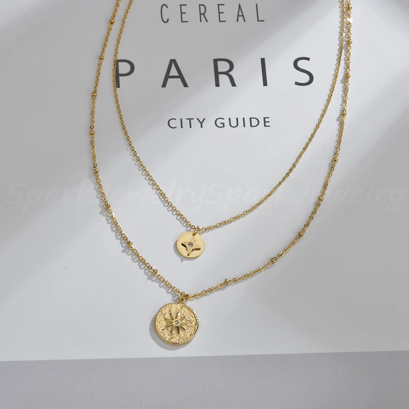 Ожерелье женское многослойное из нержавеющей стали с золотым компасом и