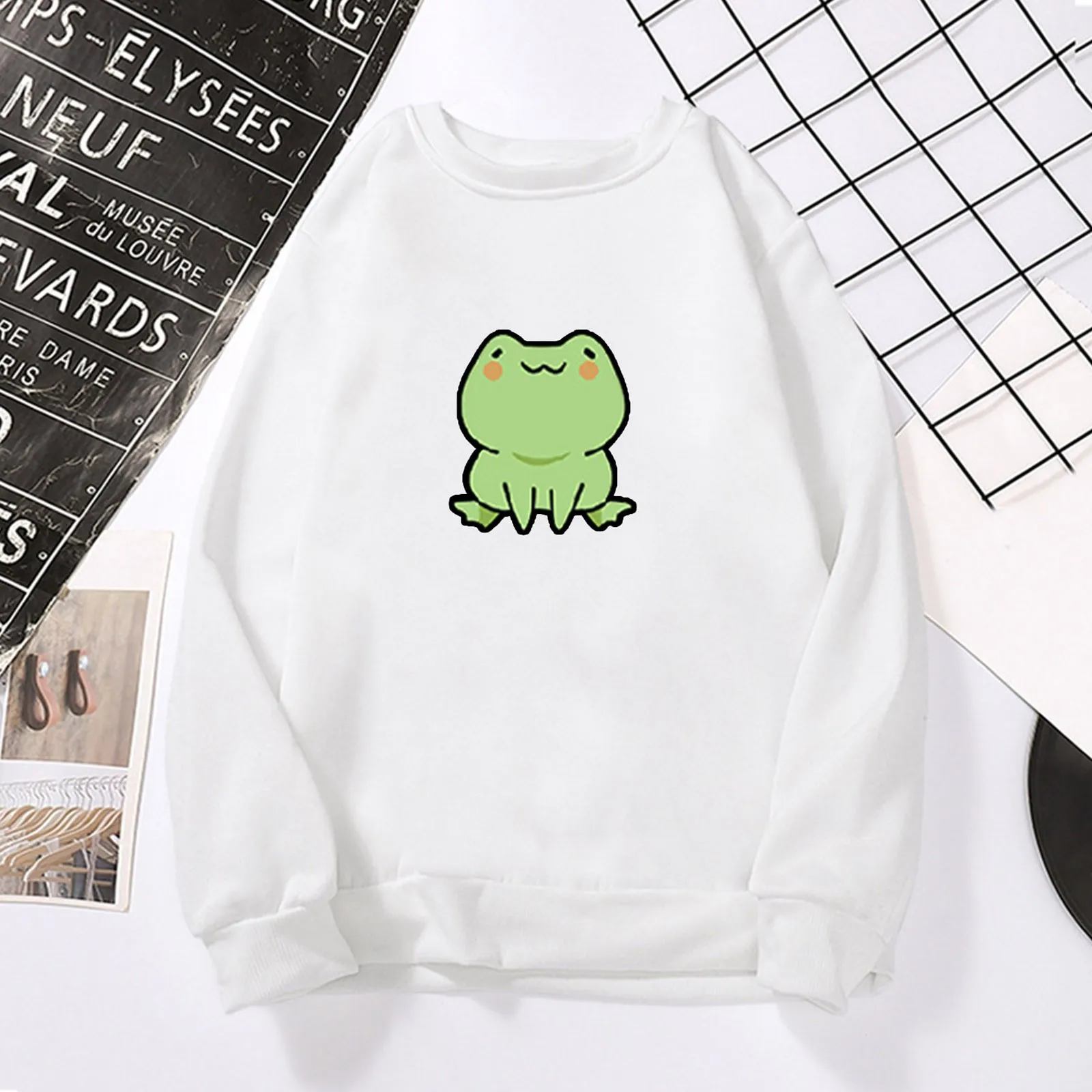 2021 Autumn Woman's Hoodies Oversize Female Loose Long Sleeve Frogs Print Casual Round Neck Fashion Sweatshirts Lady #T2P