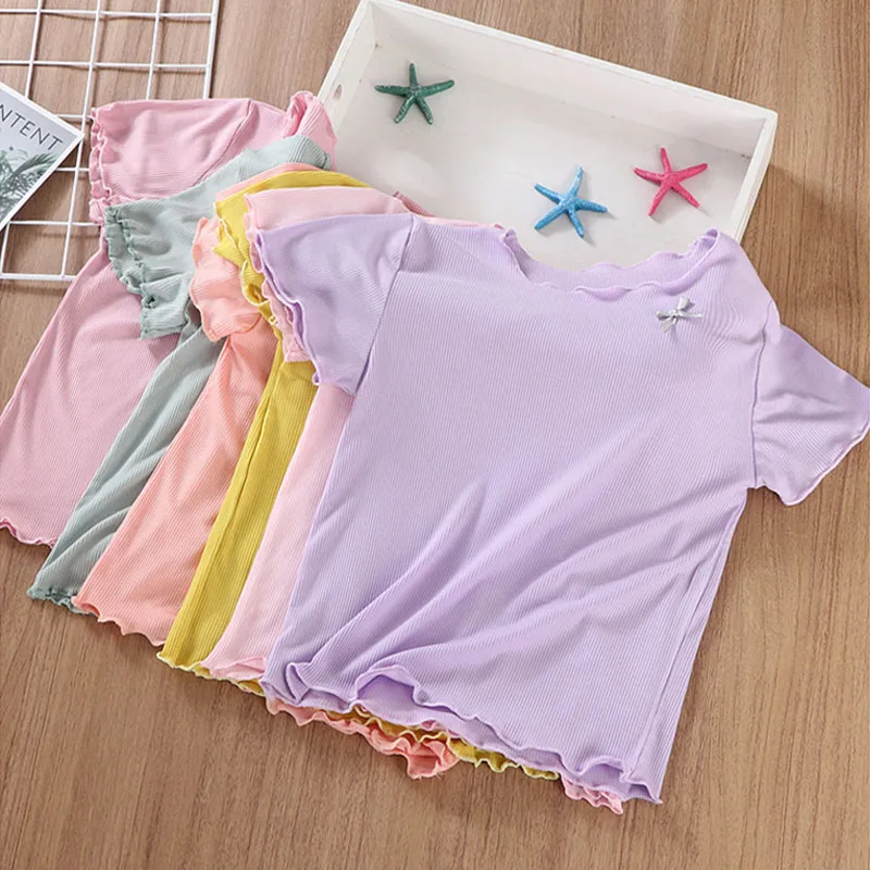 

3-7 Years Summer Children Girl T-Shirt Short Sleeved Ice Feeling Soft Thin Kids Tops Clothes