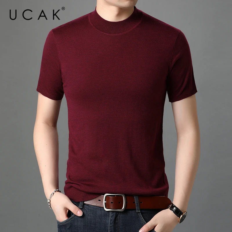 

UCAK Brand Sweater Men Clothing Casual Short Sleeve O-Neck Pull Homme Pullover Spring New Arrivals Male Soft Wool Sweaters U1226