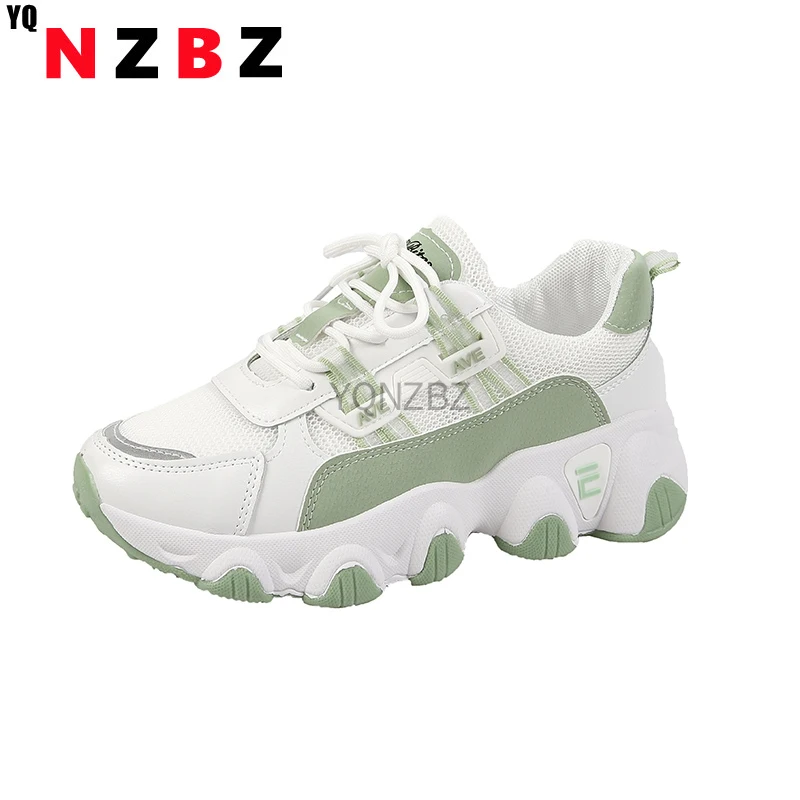 

2021 Fashion Women's Shoes Spring Women Mesh Platform Shoes Comfortable Breathable Casual Shoes Lace-up Color Matching Sneakers