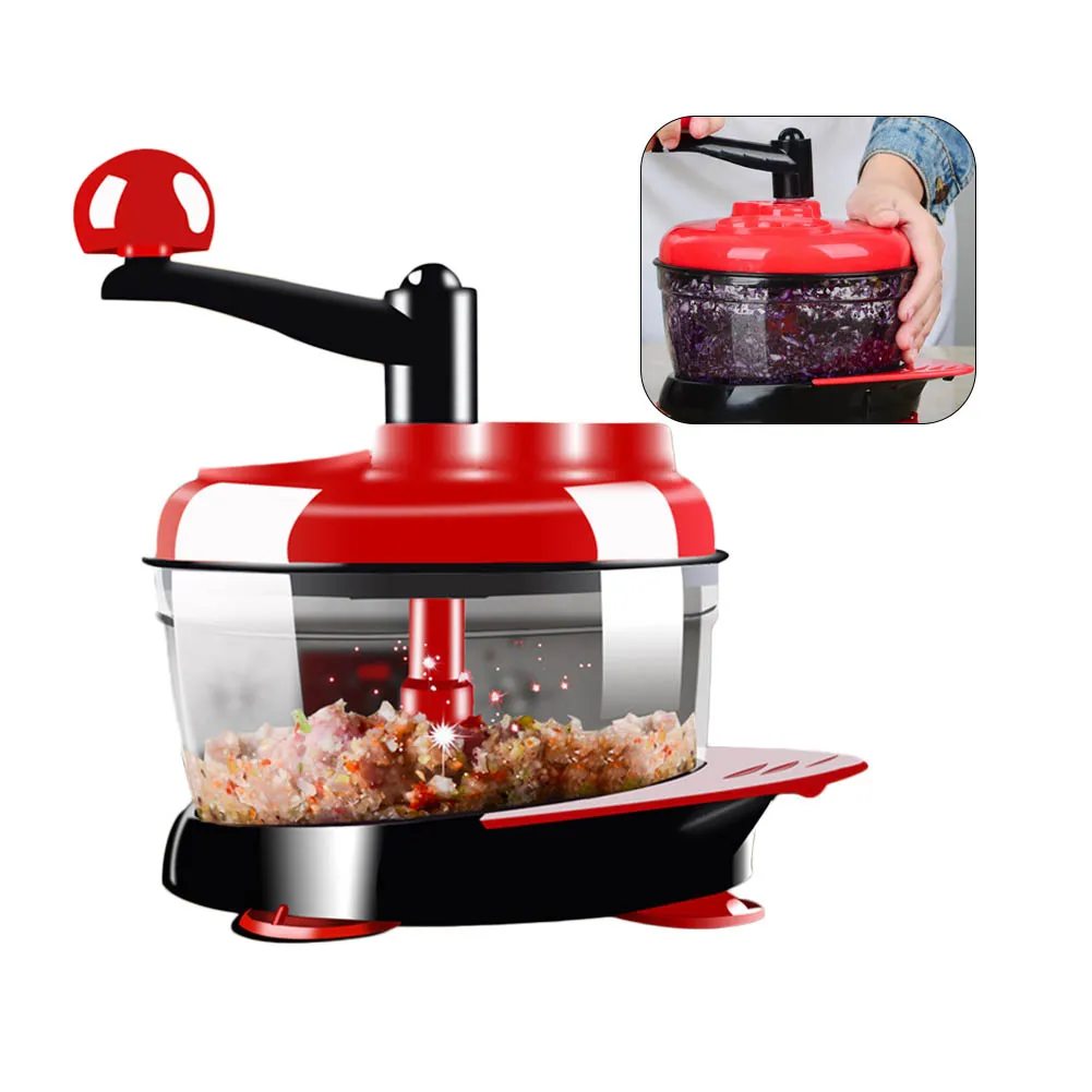 

1.5L Manual Food Processor Multi-function Kitchen Gadget Meat Grinder Vegetable Chopper Shredder Cutter Egg Blender