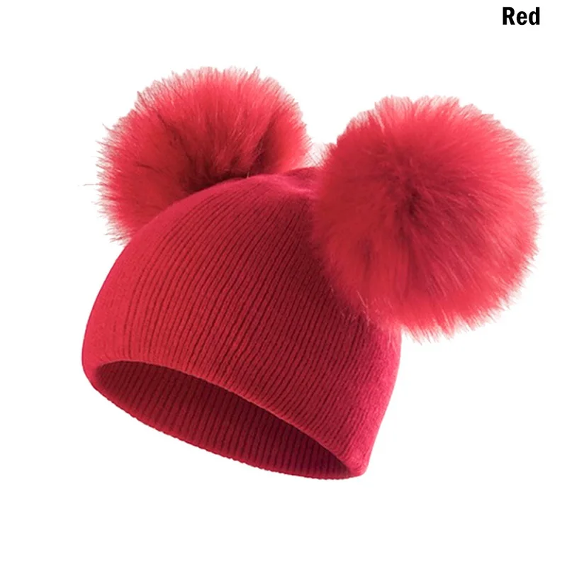 Adisputent Winter Baby Warm Hat Infant Knit Toddler Crochet double fuffy ball Beanie Ski Cap 2019 new fashion Comfortable | Аксессуары