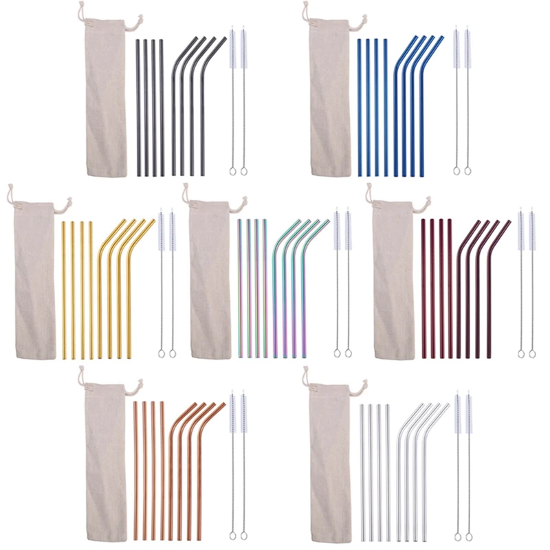 

for 10Pcs Reusable Straws Set Safe Healthy Stainless Steel Straws 304 Metal Straws Kit with Mini Cleaning Brush and Storage Bag