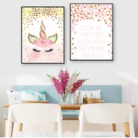 decorative picture baby girl bedroom decoration pink unicorn nursery quotes art wall canvas print painting nordic style