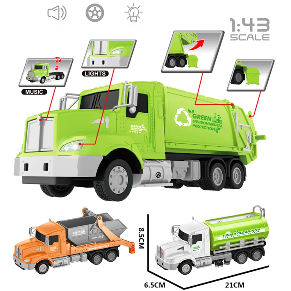 

1/43 Alloy Sanitation Trash Car Truck Pull Back Music LED Model Kids Toy Gift Car Model Birthday Gift Toy For Children's