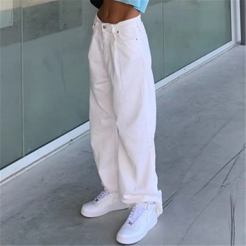 

Fall 2021Baggy White Jeans Woman High Waist Korean Indie Aesthetics Cotton Cargo Pants Vintage Clothes Bottoms Kobieta Spodnie