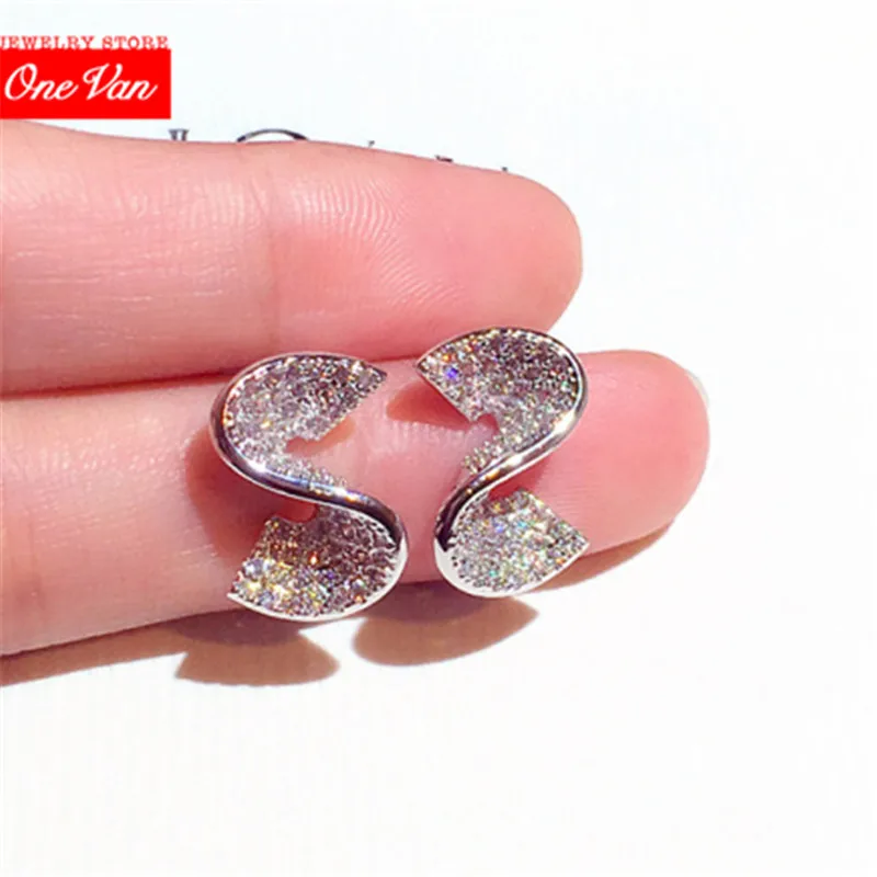 

New fashion S925 silver pin Earrings super Cubic Zircon S shape simple geometry style women earrings accept wholesale