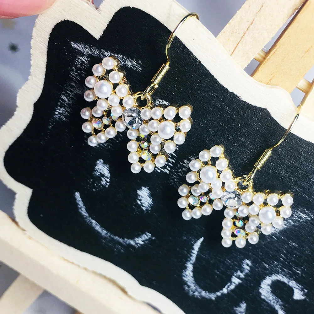 

Bow Earrings for Girl Drop Earring for Women Pearl Earings Fashion Jewelry Accessories 2020 Rhinestone Korean Trendy Ear rings