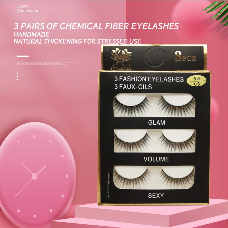 

New 3-pair 5D Ｃhemical Fiber False Eyelashes. Simulated Slender Natural Dense Eyelashes. Three Dimensional Multi-layer Eyelashes