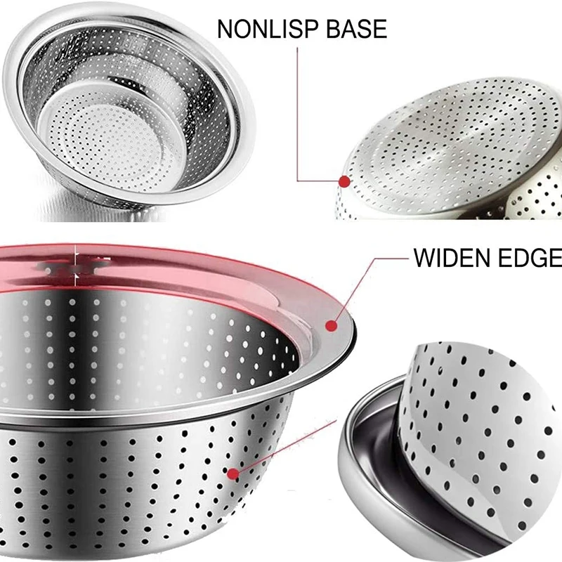 

Mixing Bowl Set and Colander Salad Bowl Stainless Steel Anti-Kitchen Stacking Bowl Set Non-Stick Food Preparation Bowl