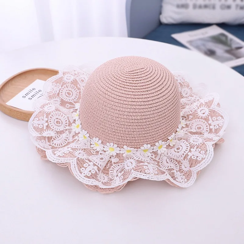 

Летняя соломенная шляпа с плоской крышей Красивая Милая Кружевная маленькая Цветочная шляпа для девушек