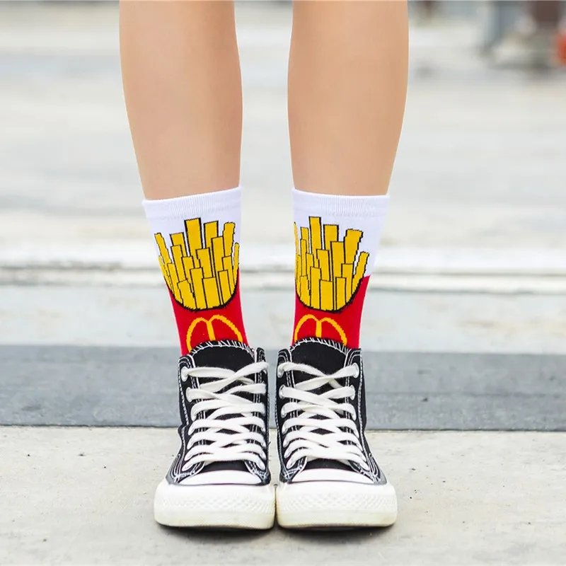 

1 pair Hot Sales Funny Socks Women Casual Cartoon Fruit Banana Avocado Lemon Egg Cookie Donuts Happy Harajuku Skateboard Socks