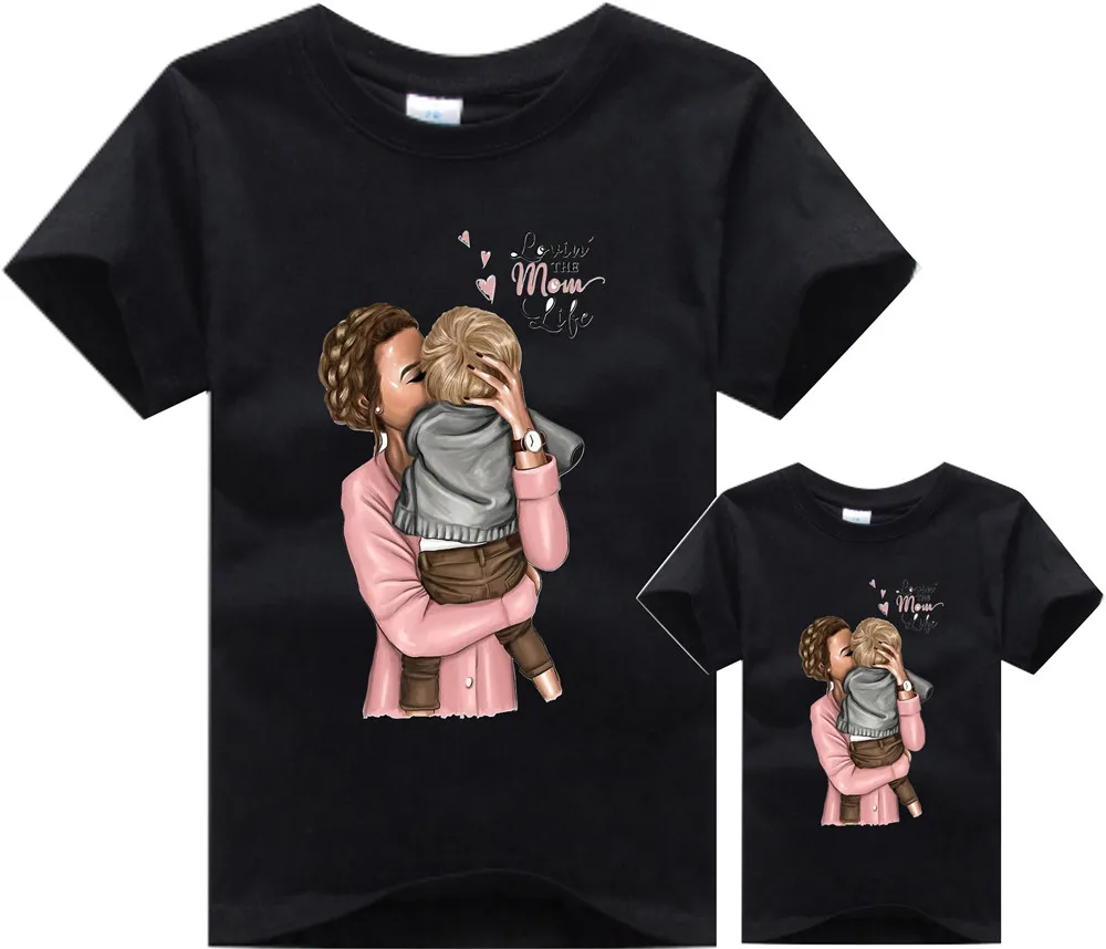 

Костюм для матери и дочери, 100% хлопок, красный, черный, белый