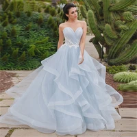 light blue wedding dresses tulle appliques sweetheart a line tiered bridal gown vestidos de noivas plus size backless