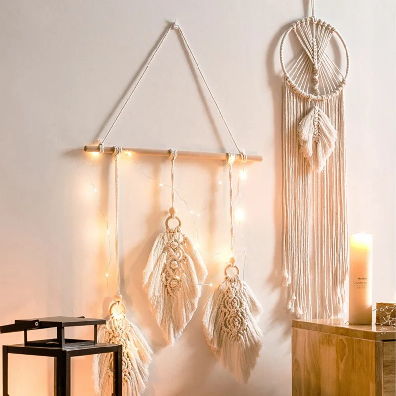 

45*95cm Nordic Tassel Cotton Leaf Woven Bohemian Hanging Tapestry Decorative Pendant For Bedroom Living Room Decoration