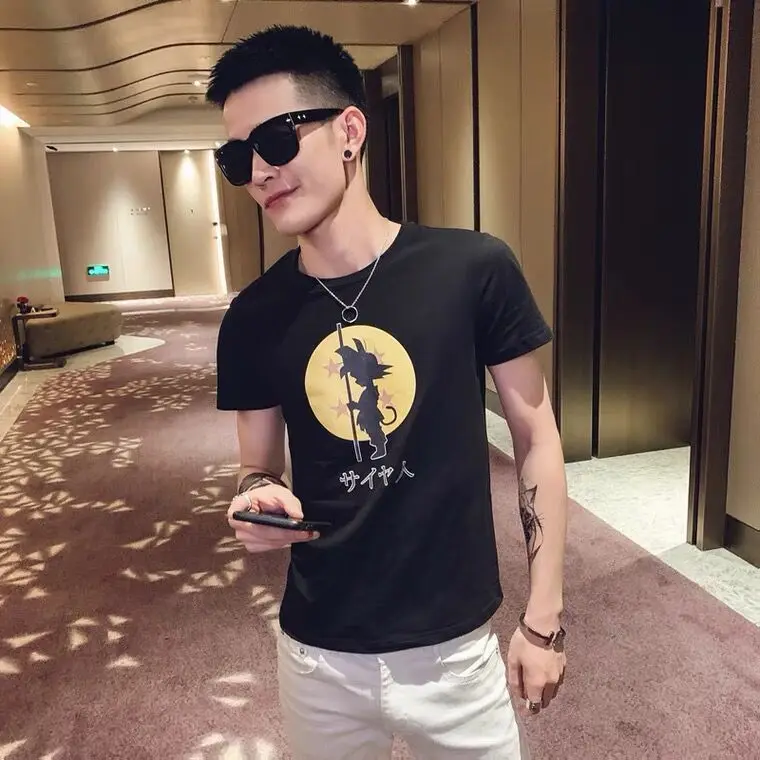 

Net red short sleeve men's fashion spirit guy handsome half sleeve Korean fashion brand slim T-shirt men's social jacket tide