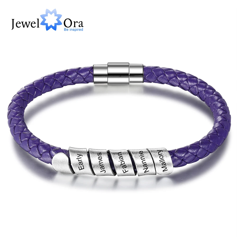 Персонализированные браслеты с 5 индивидуальными бусинами фиолетовые плетеные
