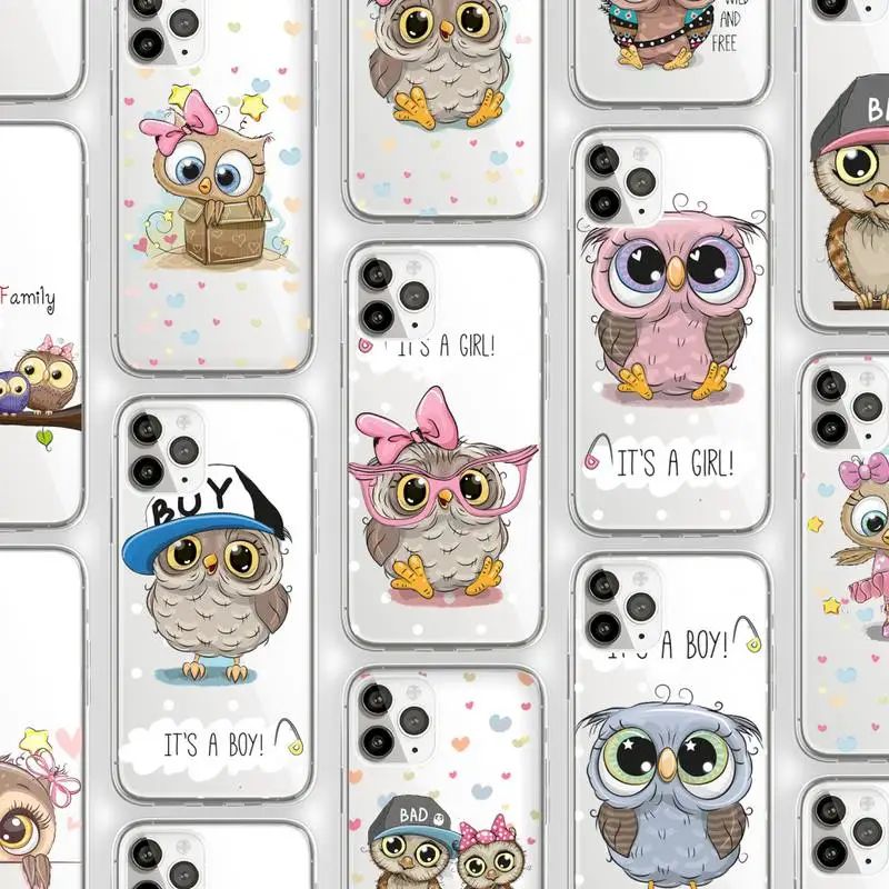 

Baby Cute Owl Phone Case Transparent for iPhone Samsung 11 12 6 7 8 9 30 Pro X Max XR Plus lite