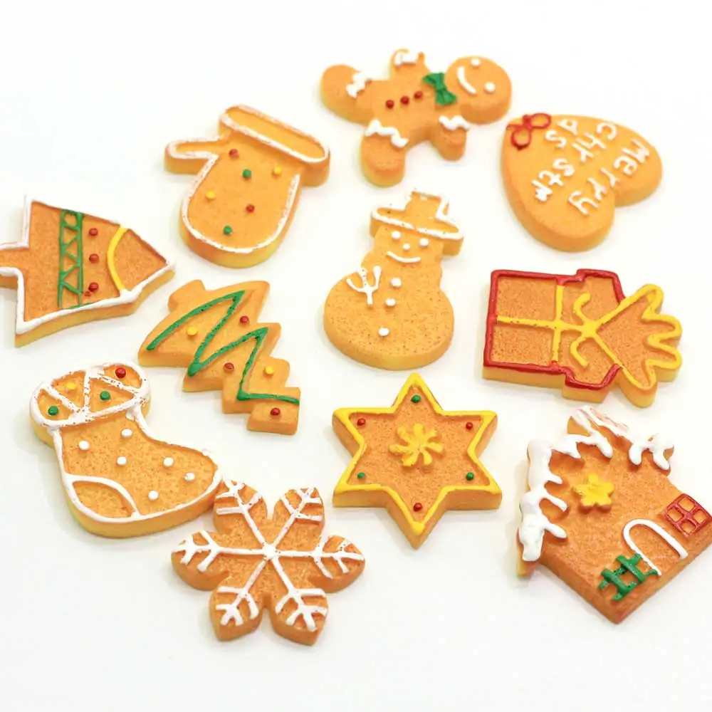 

50/100pcs Christmas New Arrival Flat Back Resin Cookie Snowman Gingerman House Boot Tree Shapes Kawaii Charms for DIY