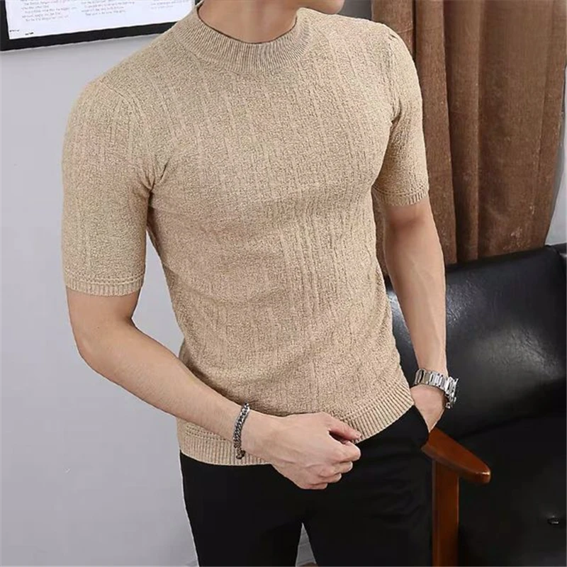 

2021 Spring And Summer European American Style Men's Fashion Leisure Slim Cotton Knitted Sweater High Brand Clothing