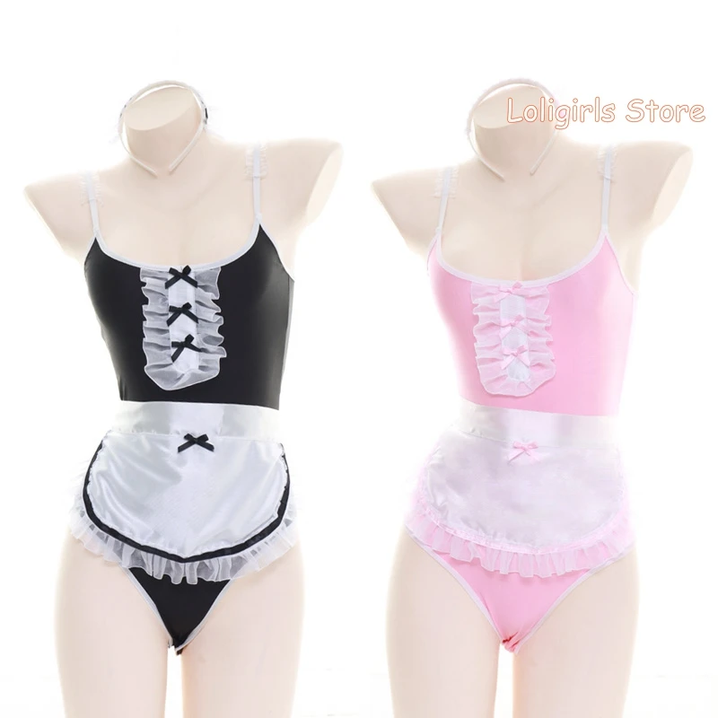 

Japanese Sweet Apron Bandage Maid Outfit Pajamas Girls Cute Bowknot Sexy Slim Sling Sleepwear Homewear Cosplay