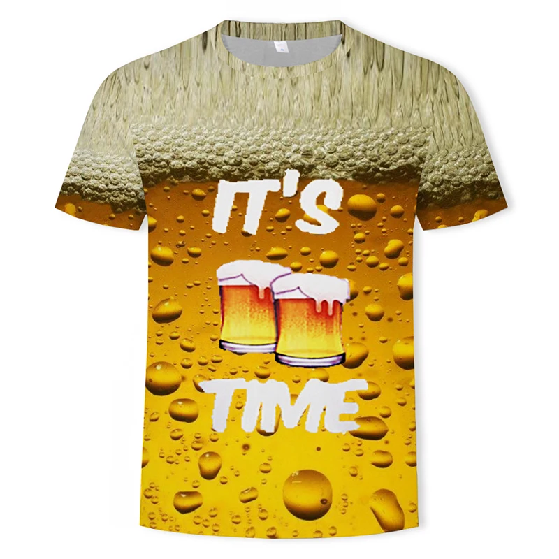 

For summer men, I want a beer style T-shirt with round neck, bubble beer round neck, short sleeve and sports shirt, 110-6XL