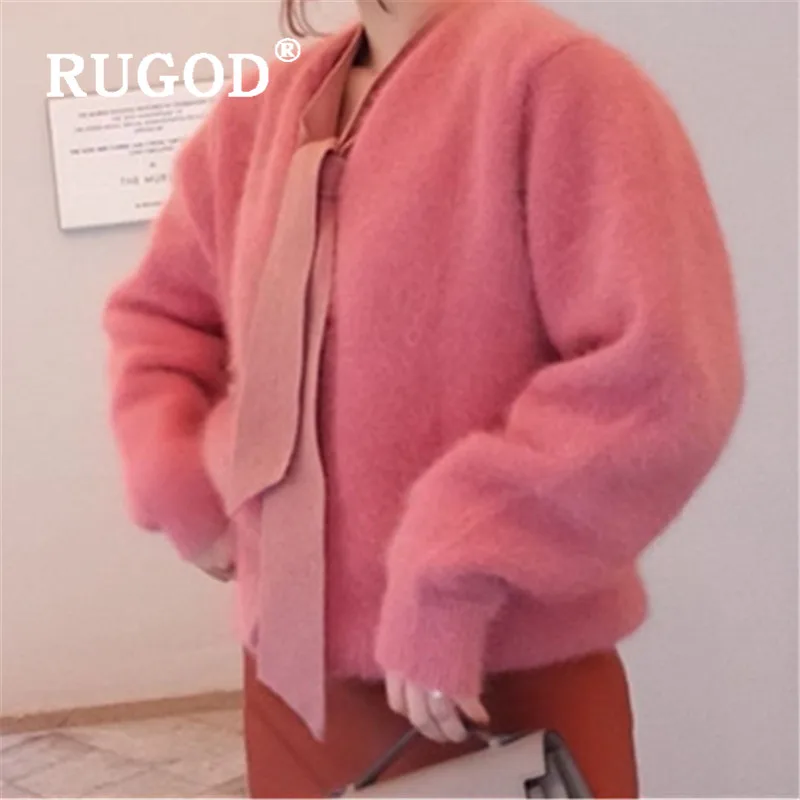 

RUGOD Cashmere Sweater Women Fashion V Neck Long Sleeve Mohair Cardigan Female Korean Casual Knitted Coat Cardigan Feminino Pull