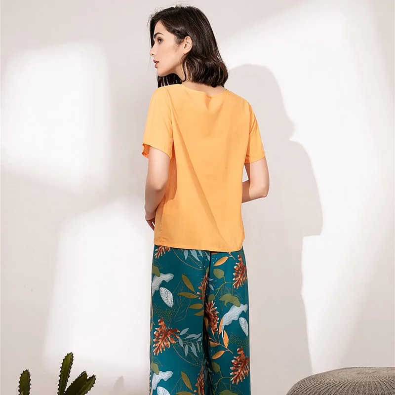 Женская свободная Пижама мягкая повседневная одежда оранжевого цвета с