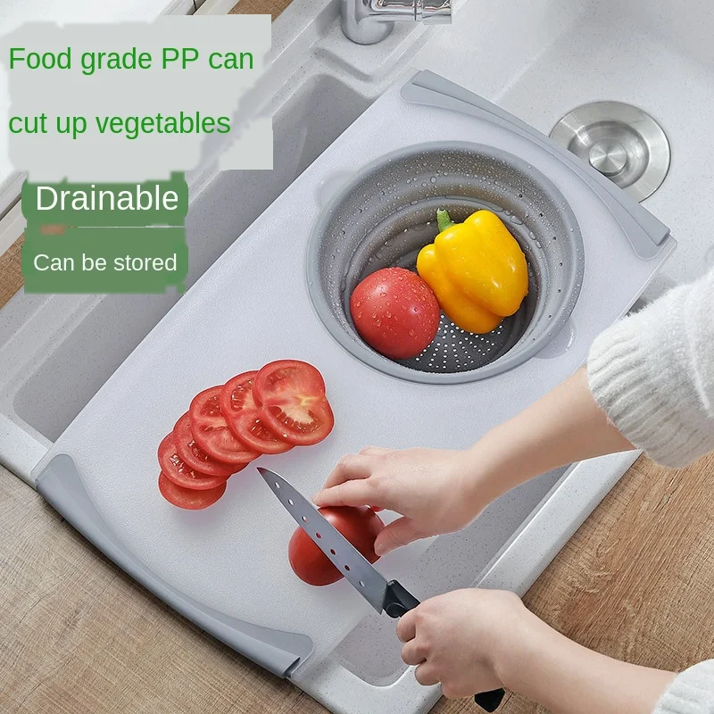 

Retractable Multi-Function Sink Cutting Board Fruit and Vegetable Anvil Occupying Board Kitchen Small Draining Storage Basket