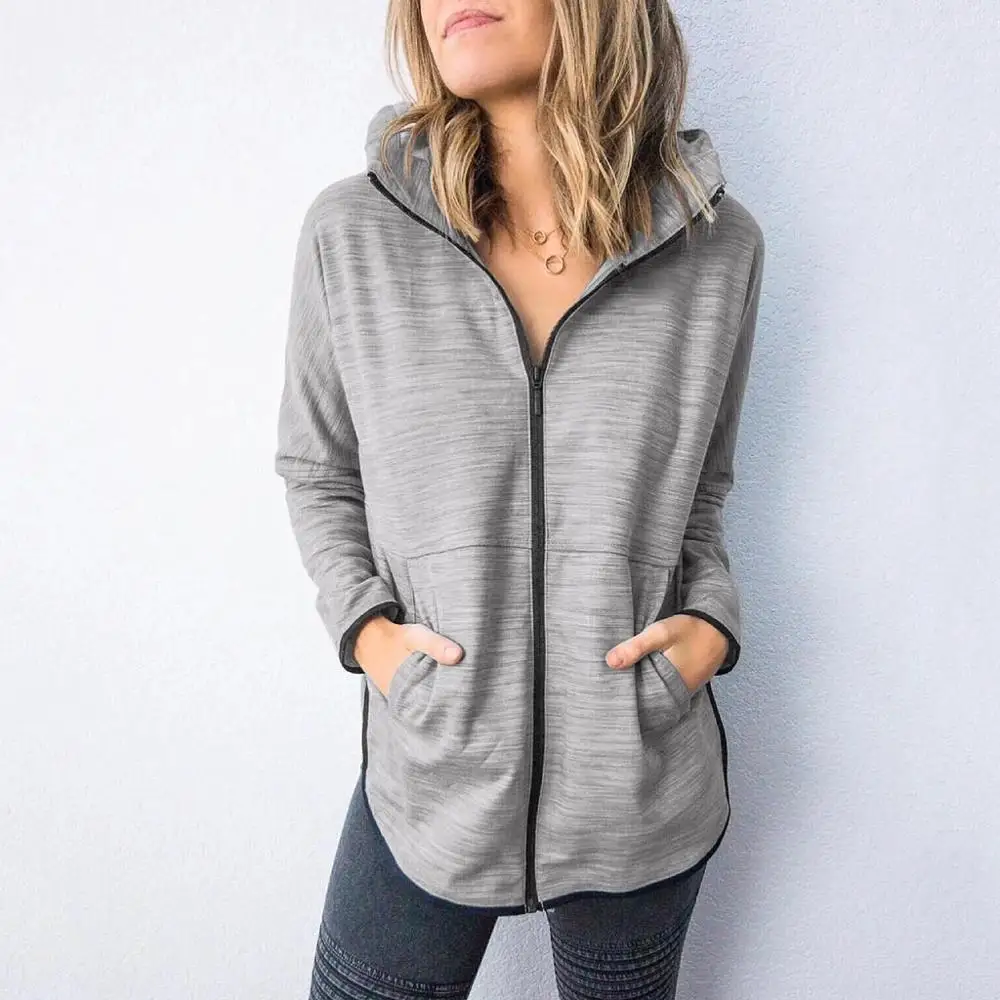 

2021 Spring New Women's Long Sleeve Zipper Hoodie Casual Zipper Pocket Hoodie Loose Oversize Women's Oversized Top Sweatshirt