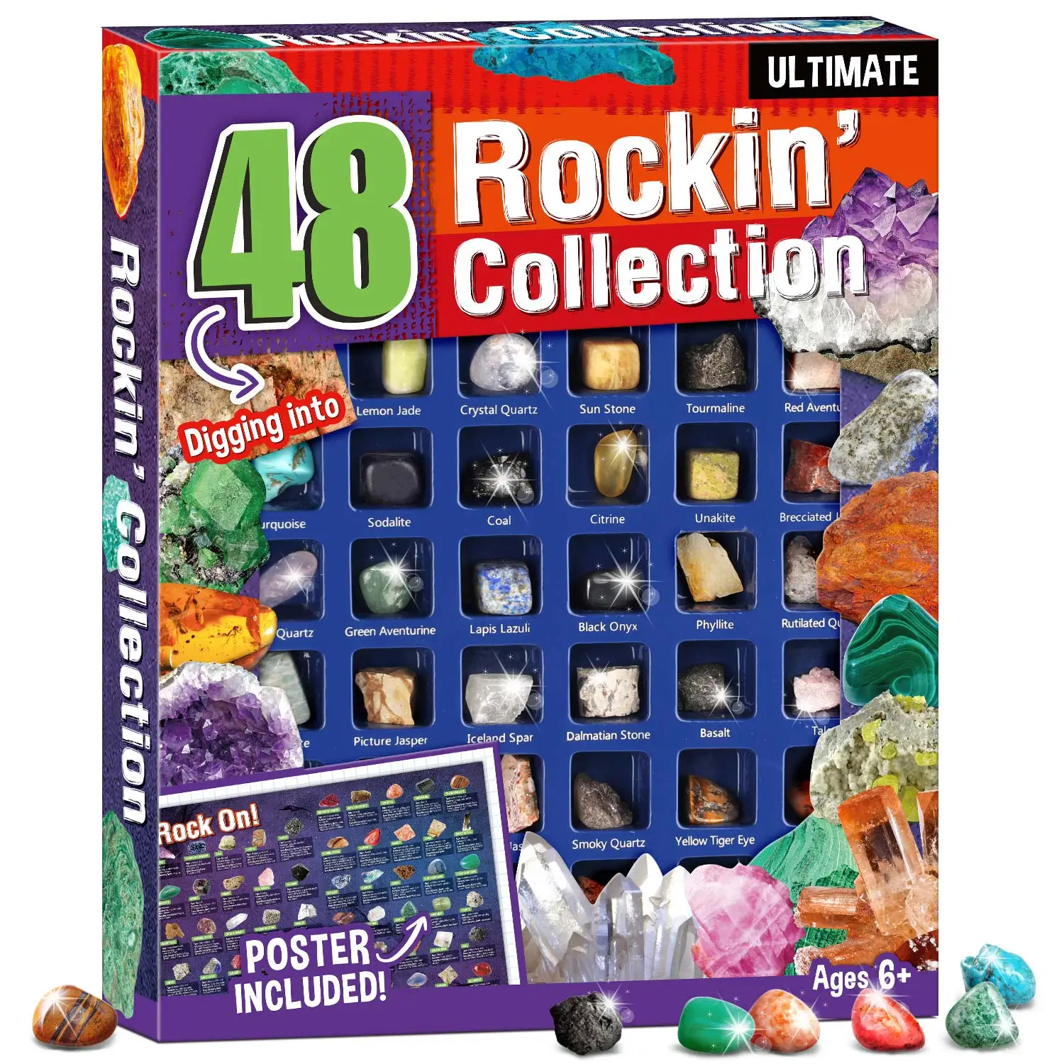

48PCS Natural Rocks Mineral Specimens Irregular Raw Stones Rocks Minerals Crystal Collection Research and Teaching Education Toy