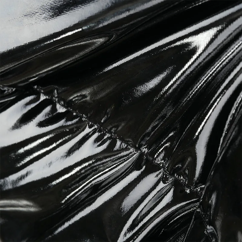 

Sexy Black Puffer Down Coat Women Long Sleeve Bubble Jacket Outside Glossy PU New Fashion Winter Clothing Clubwear Streetwear