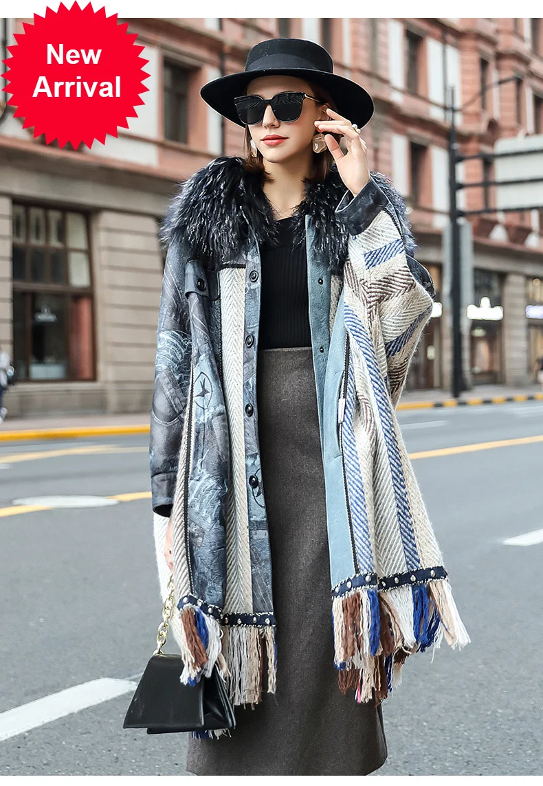 

2020 winter high-end women's leather fur one women's coat bat sleeve loose tassel fur coat