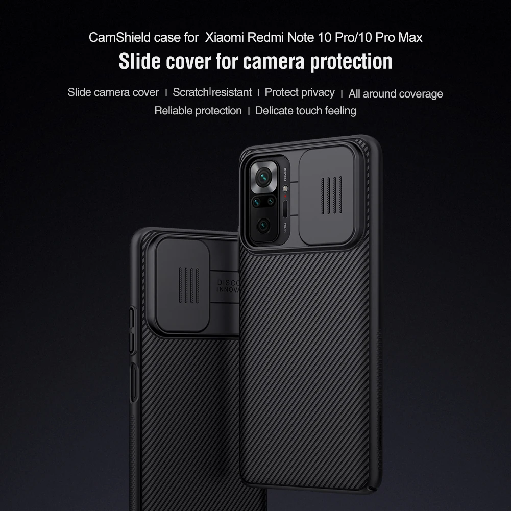 NILLKIN Защита камеры Camshield Phone Case PC Cover On для Xiaomi Redmi Note 10 Pro Max 10s Note10 10Pro 64/128 ГБ Бампер на.