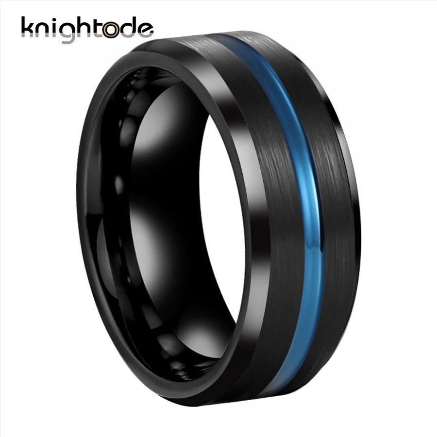 8 мм Мужской Женский черный вольфрам карбид обручальное кольцо модное с синим
