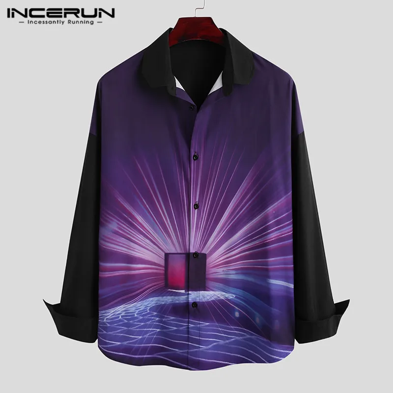 

INCERUN Mens Casual Blouse Streetwear Male Patchwork Shirts Long Sleeve Turn Down Collar Camisa Fashion Printed Shirts S-5XL 7