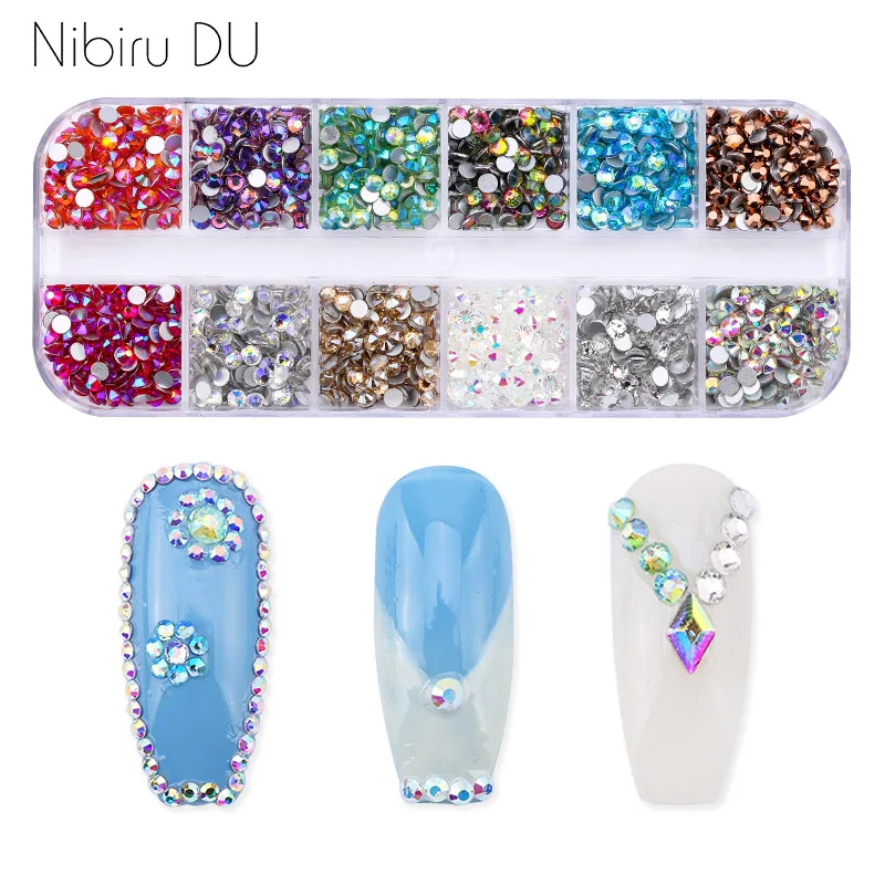 12 цветов 1 6/2 мм 3D кристаллические ногти стразы s круглые блестящие стеклянные для