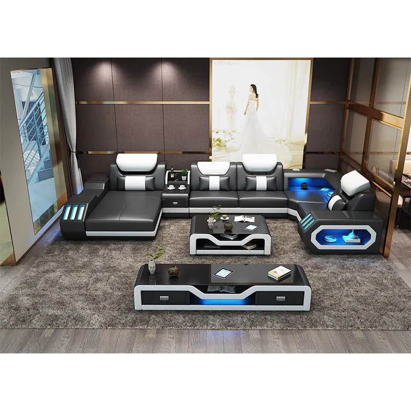 U образная мебель для гостиной черный и белый кожаный секционный диван китайский