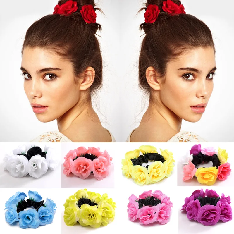 Горячая большая роза цветок эластичные резинки для волос держатели девочек