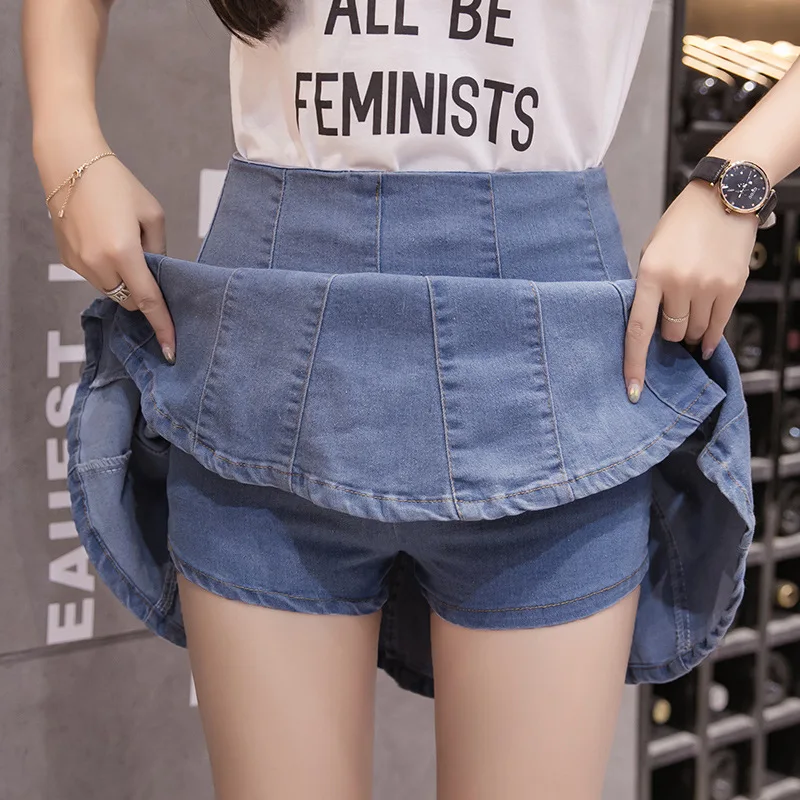 Джинсовые юбки шорты женская летняя новая трапециевидная юбка с высокой талией