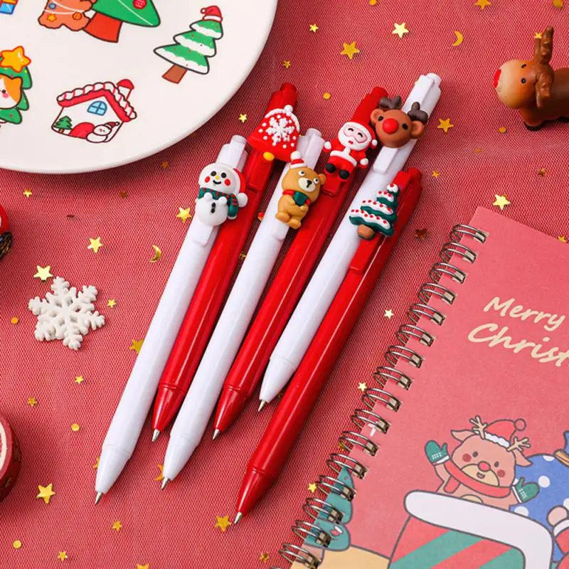 

Christmas Press Gel Pen Cartoon Students Press Pen Christmas Decorations Plastic Santa Claus Ballpoint Pen Xmas Gift Home Tool