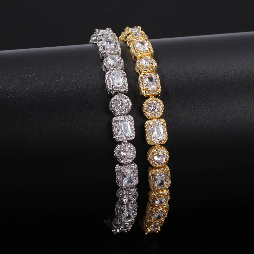Роскошный микро Браслет BLING KING с кубическим цирконием Микс Круглый и квадратный