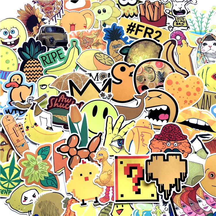 

70 PCS Yellow Sticker Mixed Cartoon Animal Waterproof Decals Stickers for Kid DIY Luggage Notebook Helmet Guitar Fridge Stickers