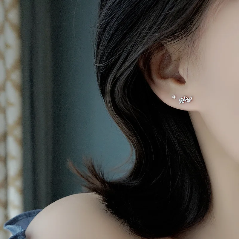 

Utimtree Lovely 925 Silver Hollow Out Butterfly Small Stud Earrings for Girl Kids Gift Zircon Star Earring Jewelry